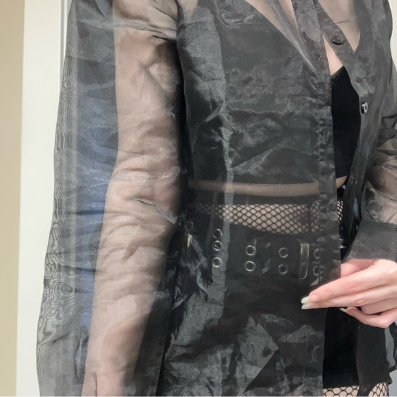 NEW BEAUTIFUL RARE GOTH BLACK MESH BUTTON UP TOP - Picture 13 of 16